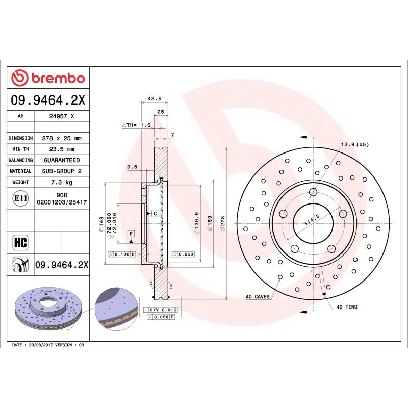 Jeu de 2 disques de frein avant BREMBO 09.9464.2X - Visuel 1