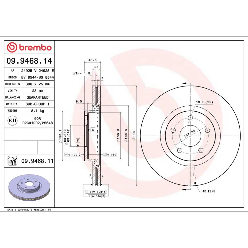 Jeu de 2 disques de frein avant BREMBO 09.9468.14 - Visuel 1
