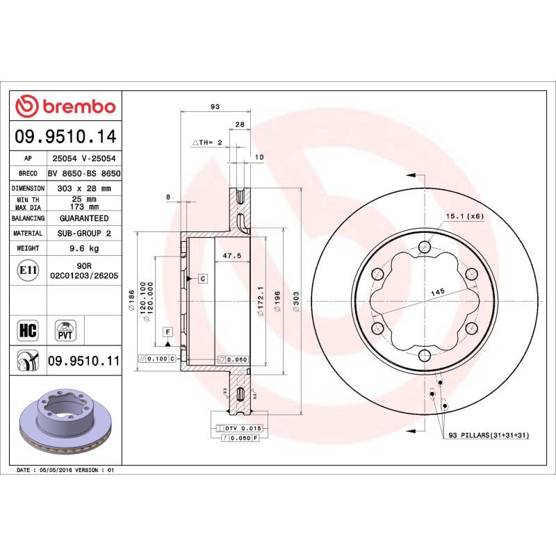 Jeu de 2 disques de frein arrière BREMBO 09.9510.14 - Visuel 1