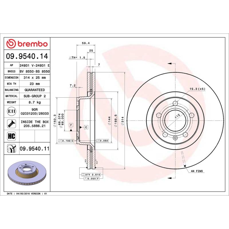 Jeu de 2 disques de frein avant BREMBO 09.9540.11 - Visuel 1