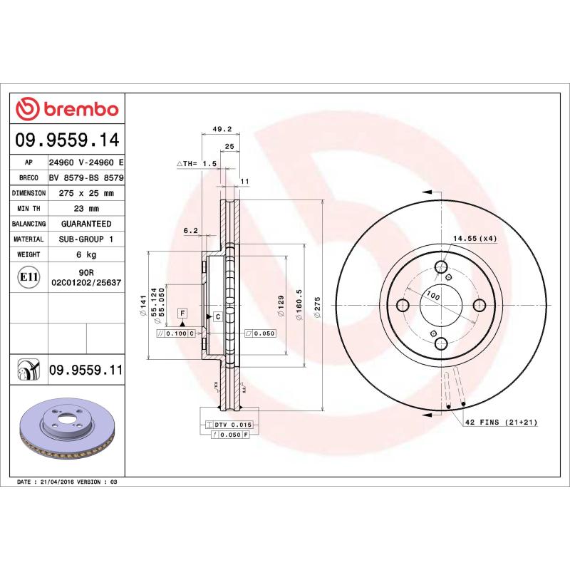 Jeu de 2 disques de frein avant BREMBO 09.9559.14 - Visuel 1