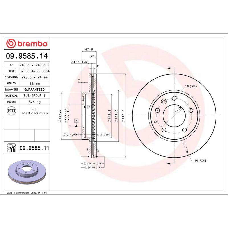 Jeu de 2 disques de frein avant BREMBO 09.9585.14 - Visuel 1