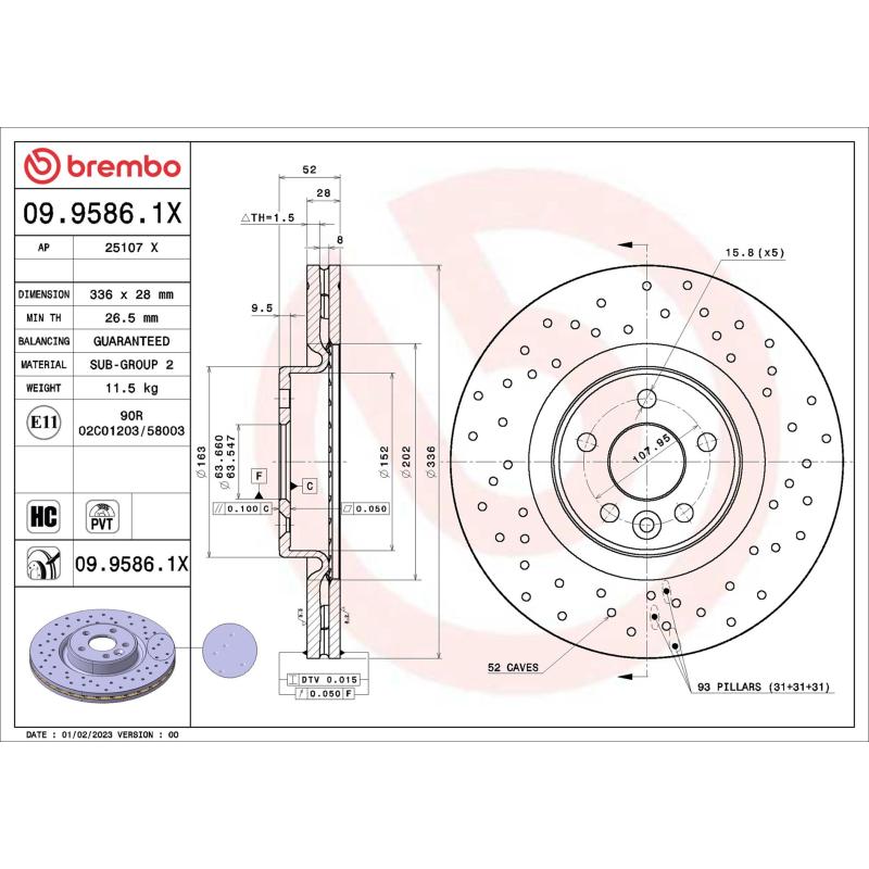 Jeu de 2 disques de frein avant BREMBO 09.9586.1X - Visuel 1