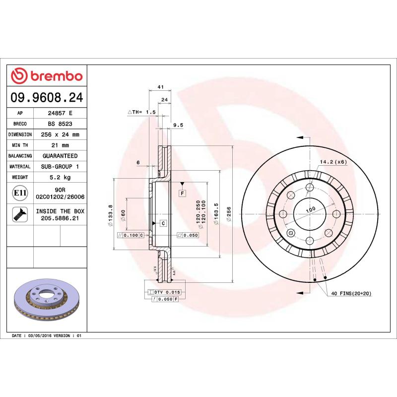 Jeu de 2 disques de frein avant BREMBO 09.9608.24 - Visuel 1