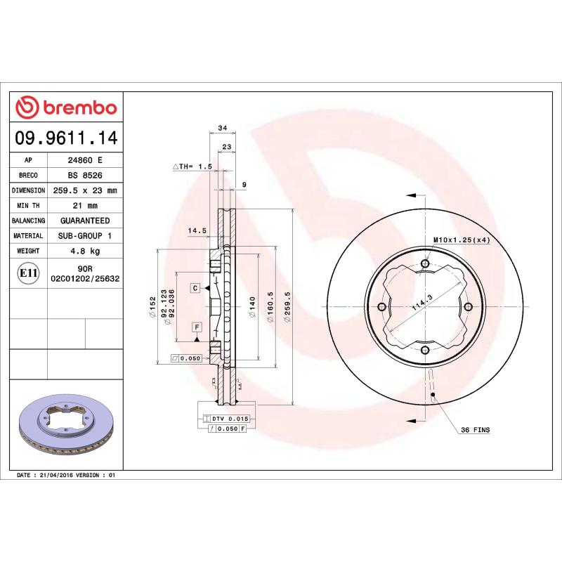 Jeu de 2 disques de frein avant BREMBO 09.9611.14 - Visuel 1