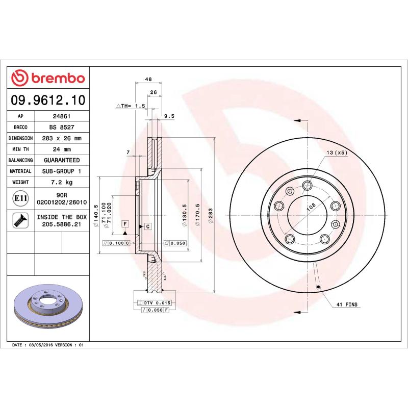 Jeu de 2 disques de frein avant BREMBO 09.9612.10 - Visuel 1