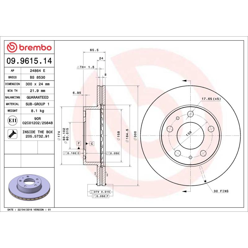 Jeu de 2 disques de frein avant BREMBO 09.9615.14 - Visuel 1