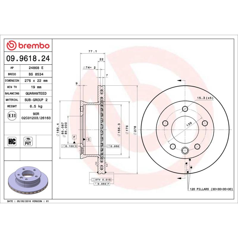 Jeu de 2 disques de frein avant BREMBO 09.9618.24 - Visuel 1