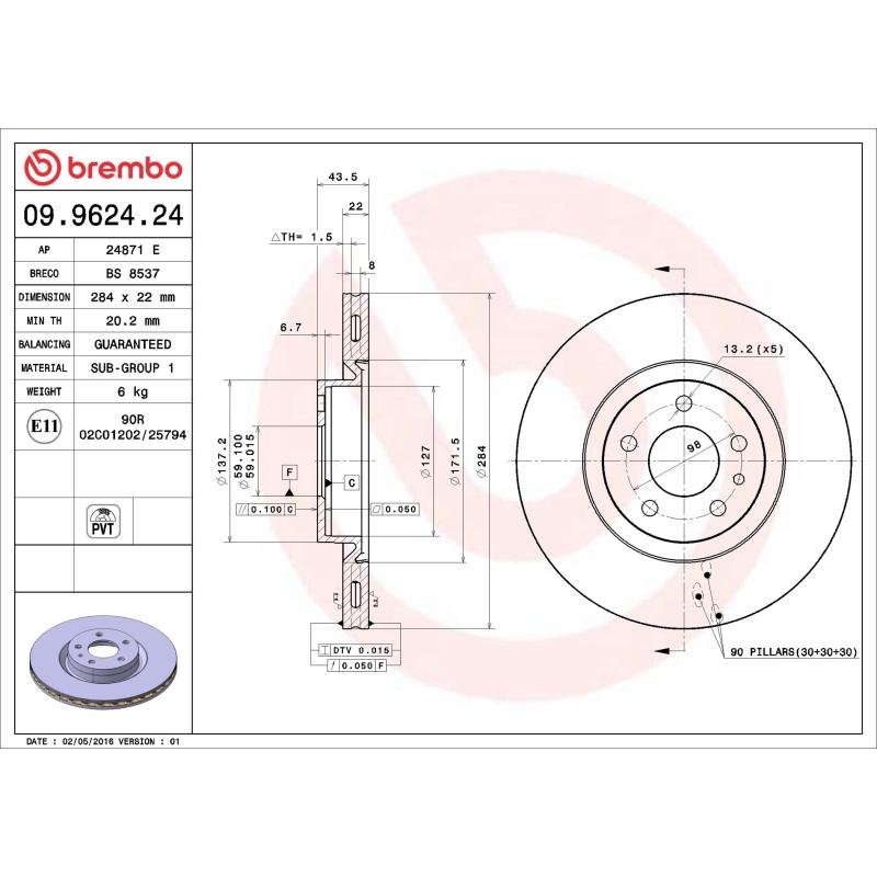 Jeu de 2 disques de frein avant BREMBO 09.9624.24 - Visuel 1