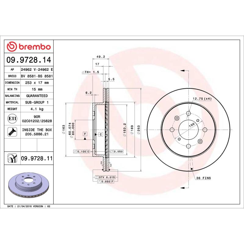 Jeu de 2 disques de frein avant BREMBO 09.9728.14 - Visuel 1