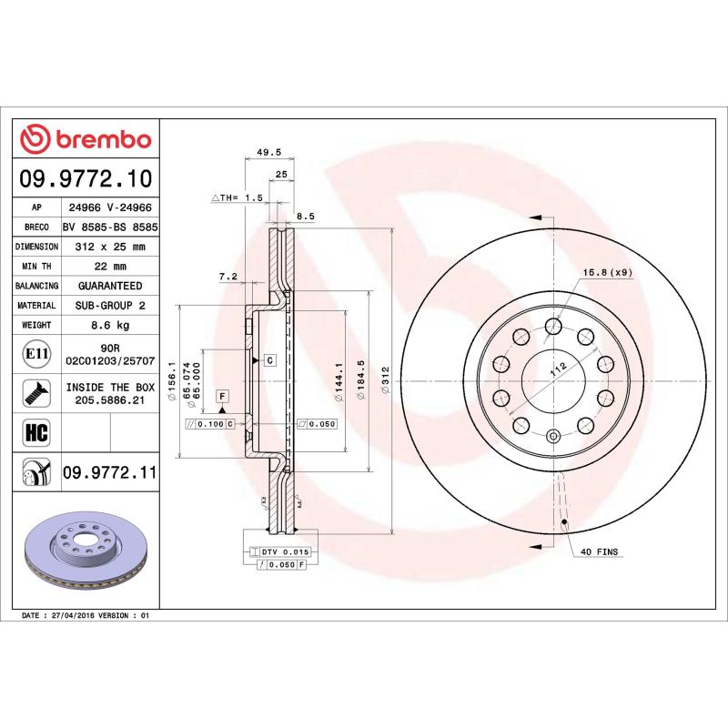 Jeu de 2 disques de frein avant BREMBO 09.9772.11 - Visuel 1