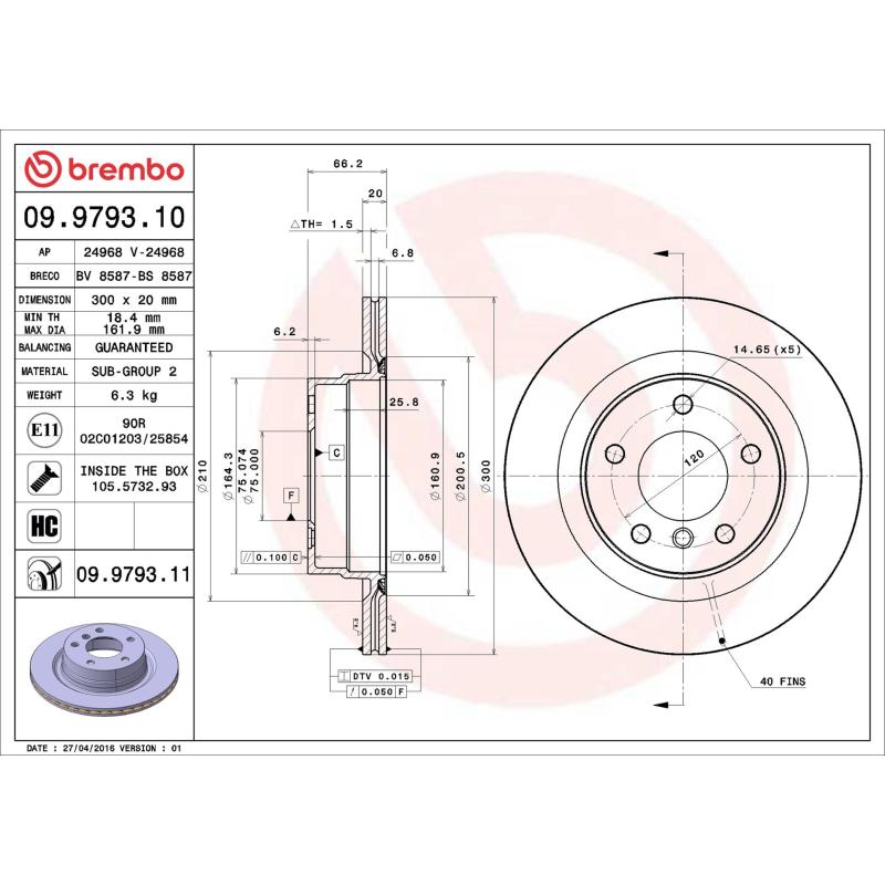 Jeu de 2 disques de frein arrière BREMBO 09.9793.10 - Visuel 1