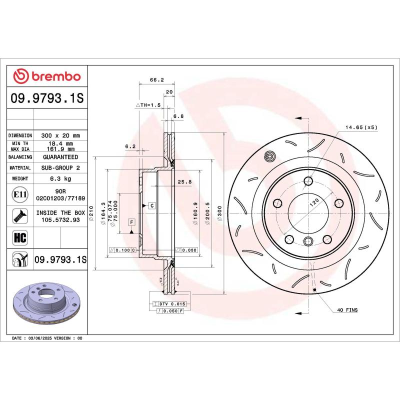 Jeu de 2 disques de frein avant BREMBO 09.9793.1S - Visuel 1