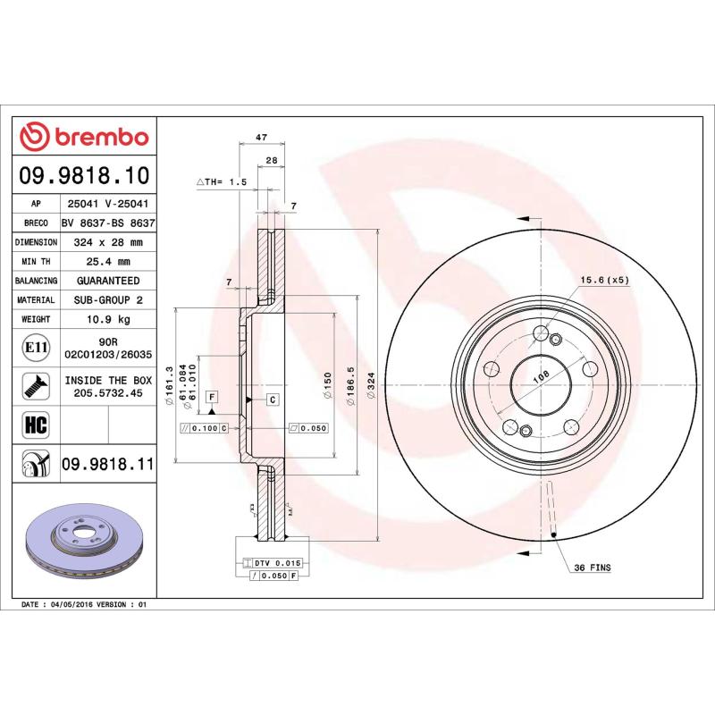 Jeu de 2 disques de frein avant BREMBO 09.9818.11 - Visuel 1