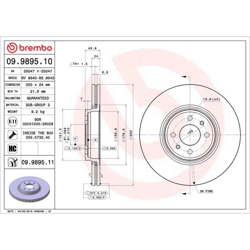 Jeu de 2 disques de frein avant BREMBO 09.9895.10 - Visuel 1