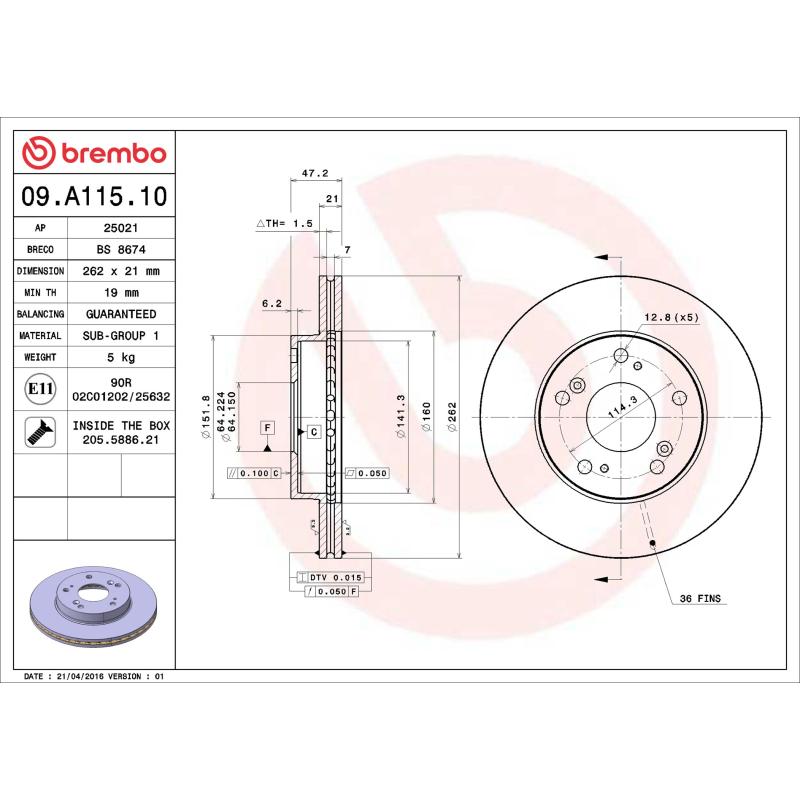 Jeu de 2 disques de frein avant BREMBO 09.A115.10 - Visuel 1