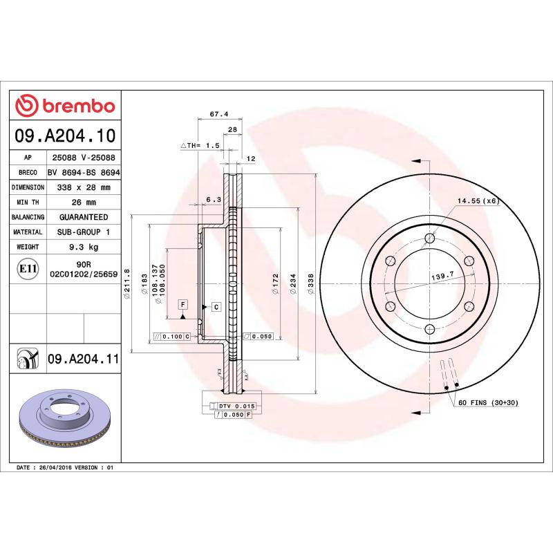 Jeu de 2 disques de frein avant BREMBO 09.A204.11 - Visuel 1