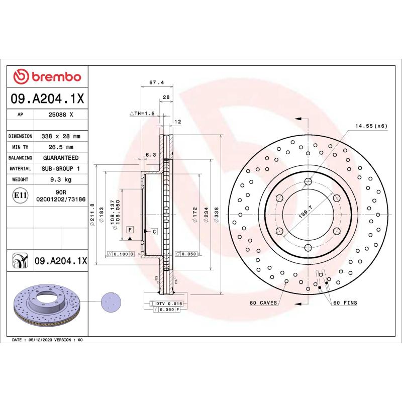Jeu de 2 disques de frein avant BREMBO 09.A204.1X - Visuel 1