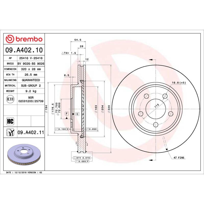 Jeu de 2 disques de frein avant BREMBO 09.A402.11 - Visuel 1
