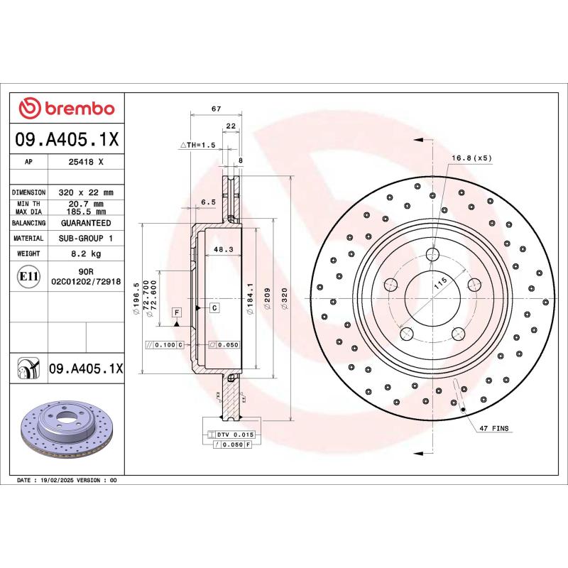 Jeu de 2 disques de frein avant BREMBO 09.A405.1X - Visuel 1