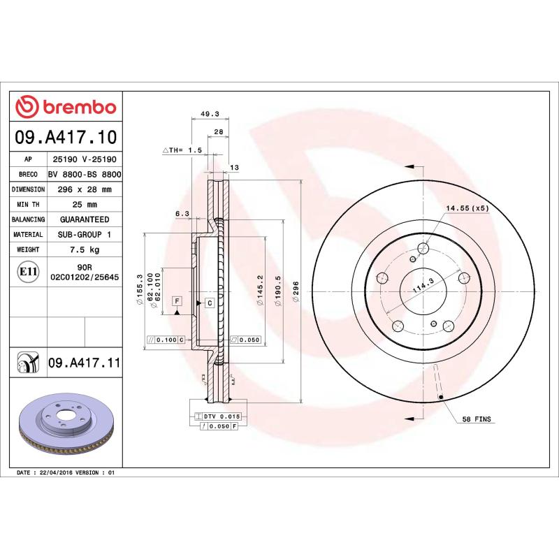 Jeu de 2 disques de frein avant BREMBO 09.A417.11 - Visuel 1