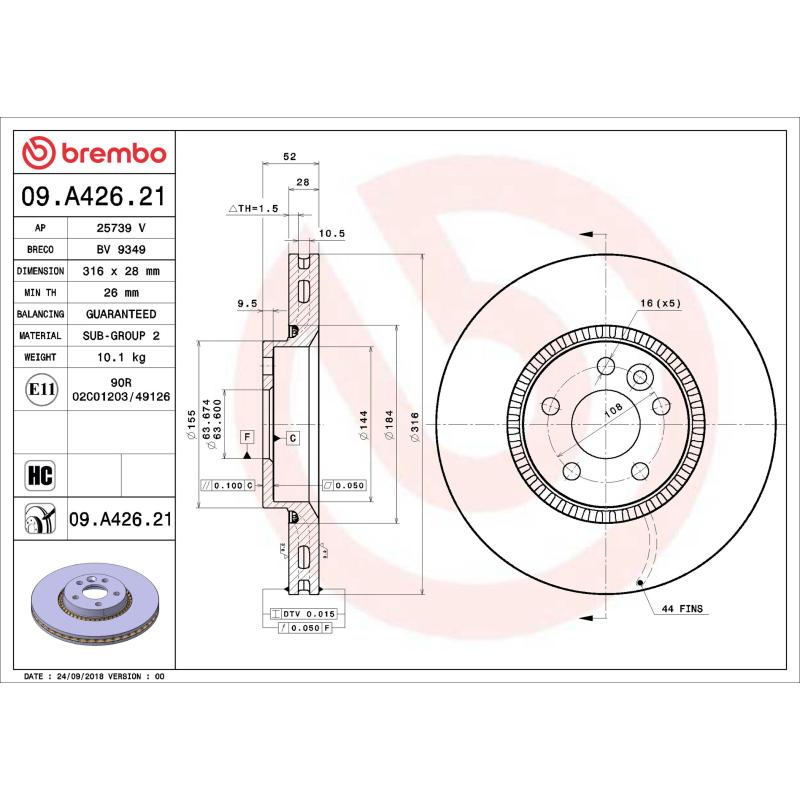 Jeu de 2 disques de frein avant BREMBO 09.A426.21 - Visuel 1