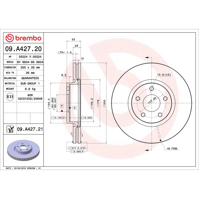 Jeu de 2 disques de frein avant BREMBO 09.A427.20 - Visuel 1