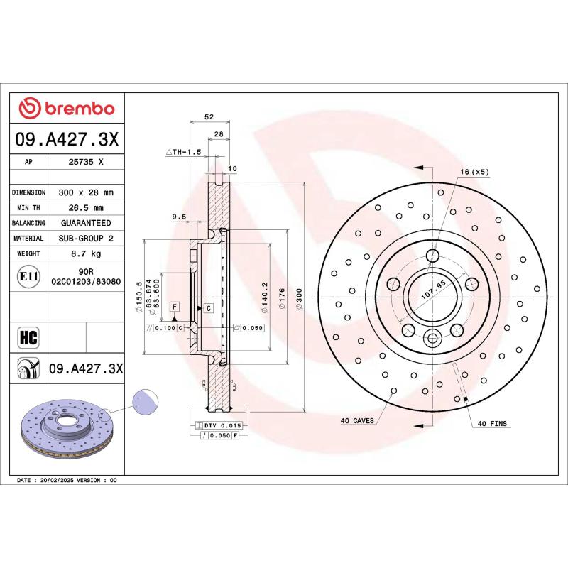 Jeu de 2 disques de frein avant BREMBO 09.A427.3X - Visuel 1