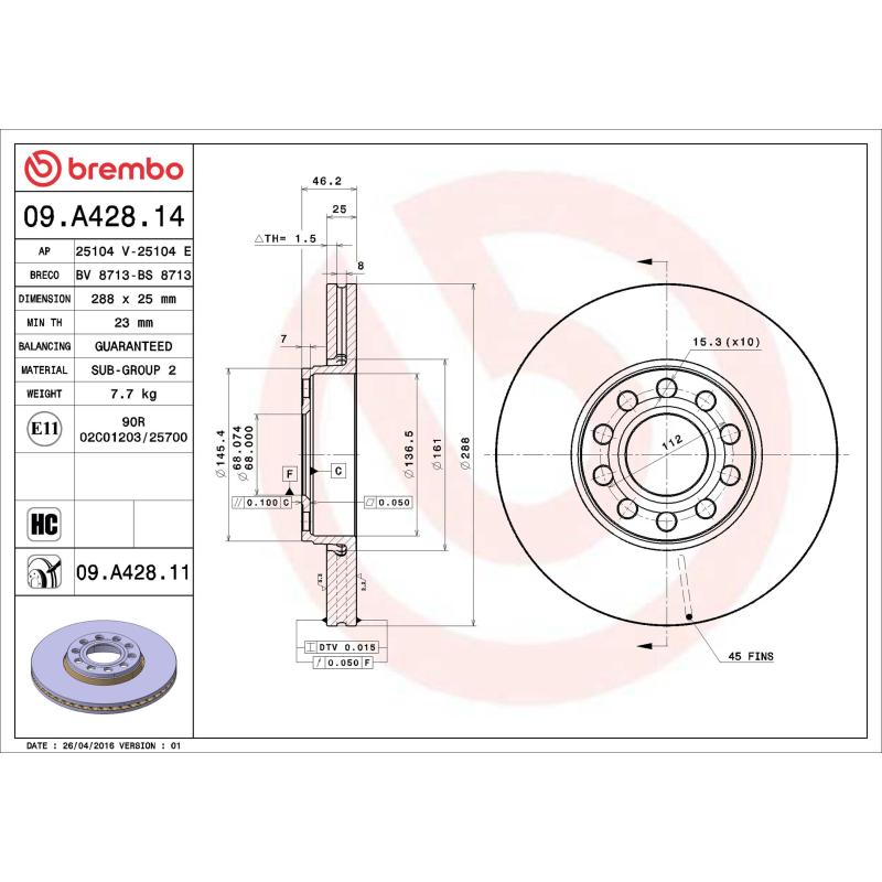 Jeu de 2 disques de frein avant BREMBO 09.A428.11 - Visuel 1