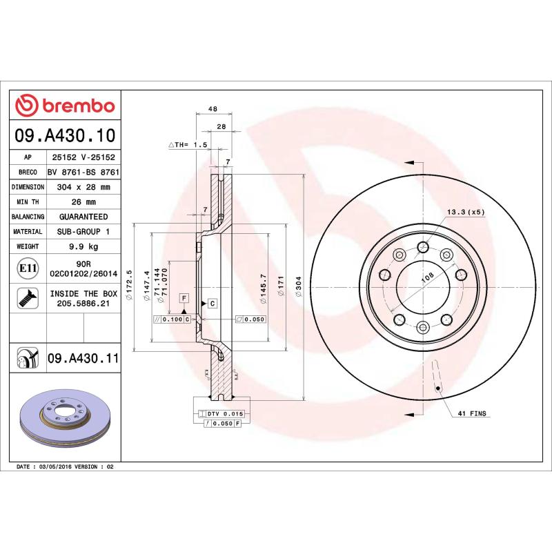 Jeu de 2 disques de frein avant BREMBO 09.A430.11 - Visuel 1