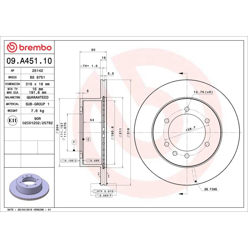 Jeu de 2 disques de frein arrière BREMBO 09.A451.10 - Visuel 1