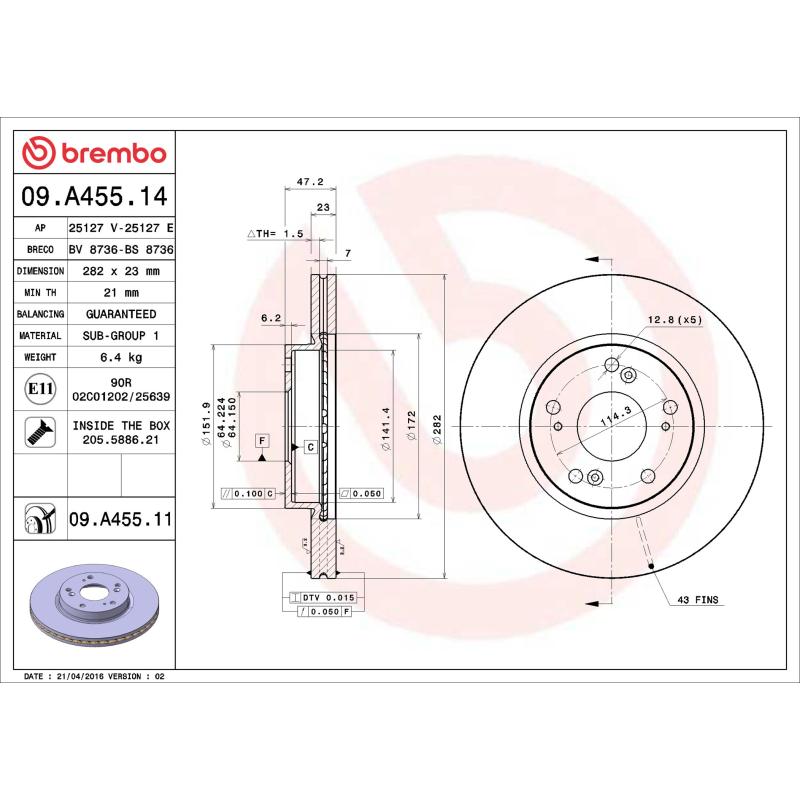 Jeu de 2 disques de frein avant BREMBO 09.A455.11 - Visuel 1