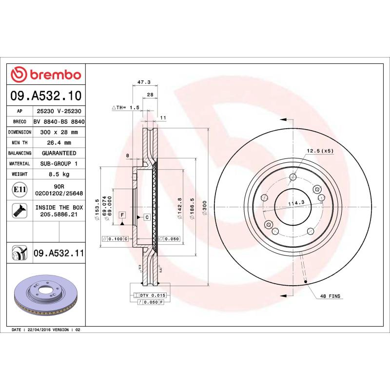 Jeu de 2 disques de frein avant BREMBO 09.A532.10 - Visuel 1
