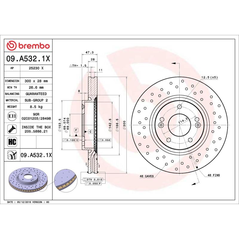 Jeu de 2 disques de frein avant BREMBO 09.A532.1X - Visuel 1