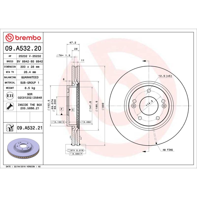 Jeu de 2 disques de frein avant BREMBO 09.A532.21 - Visuel 1