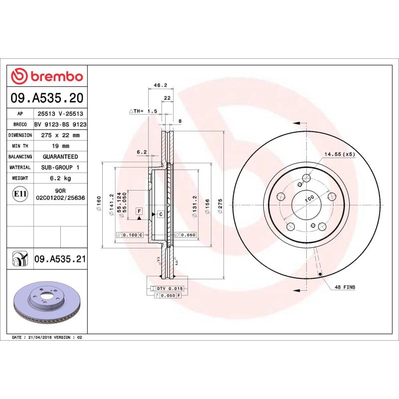 Jeu de 2 disques de frein avant BREMBO 09.A535.20 - Visuel 1