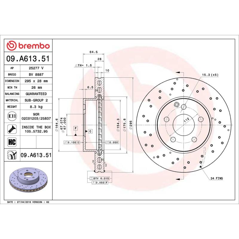 Jeu de 2 disques de frein avant BREMBO 09.A613.51 - Visuel 1