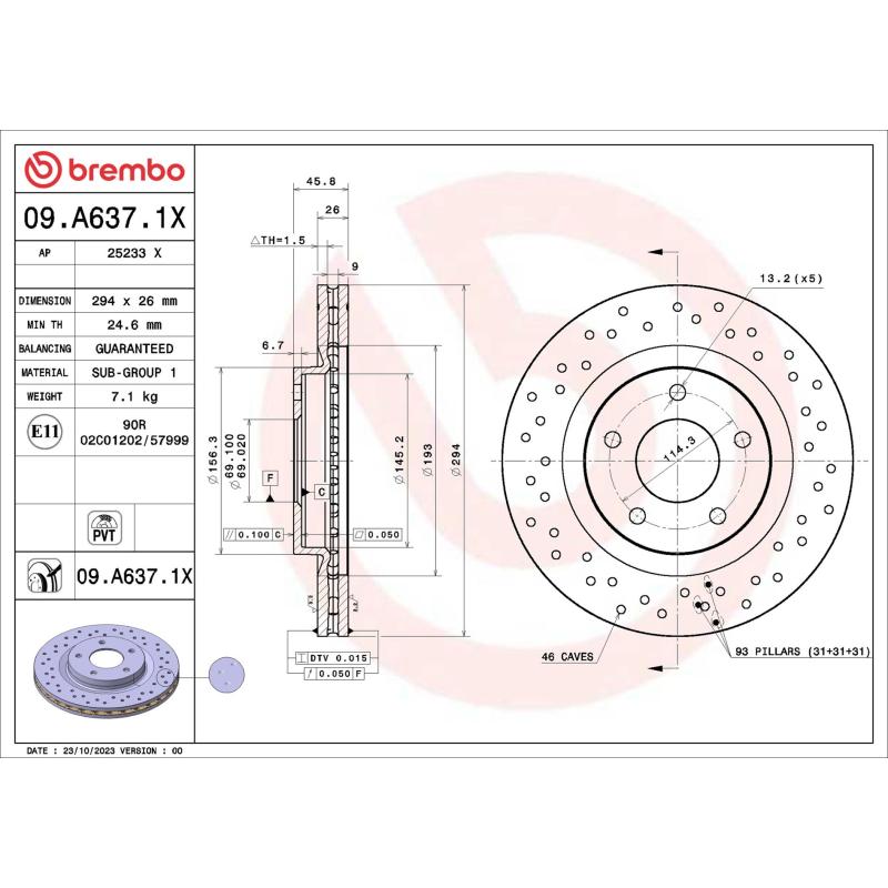Jeu de 2 disques de frein avant BREMBO 09.A637.1X - Visuel 1