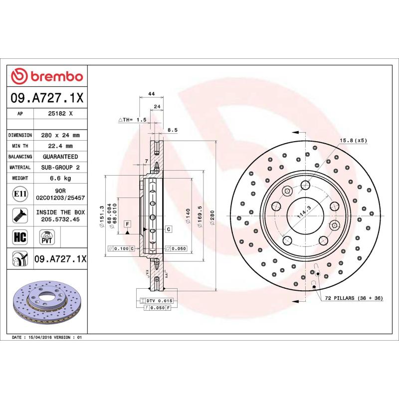 Jeu de 2 disques de frein avant BREMBO 09.A727.1X - Visuel 1