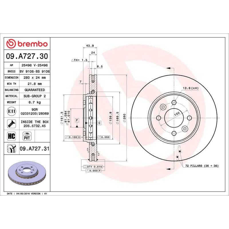 Jeu de 2 disques de frein avant BREMBO 09.A727.31 - Visuel 1