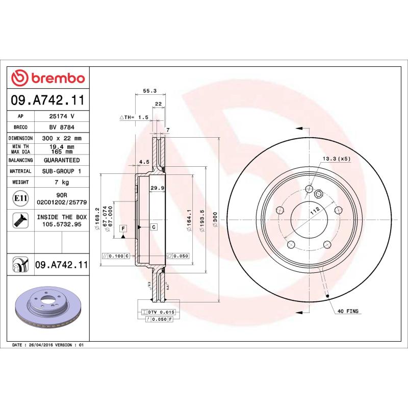 Jeu de 2 disques de frein arrière BREMBO 09.A742.11 - Visuel 1
