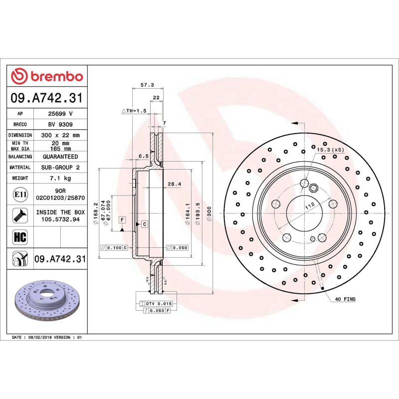 Jeu de 2 disques de frein arrière BREMBO 09.A742.31 - Visuel 1