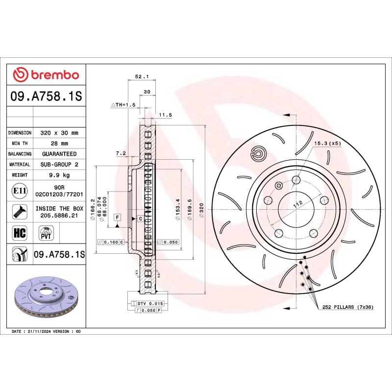 Jeu de 2 disques de frein avant BREMBO 09.A758.1S - Visuel 1