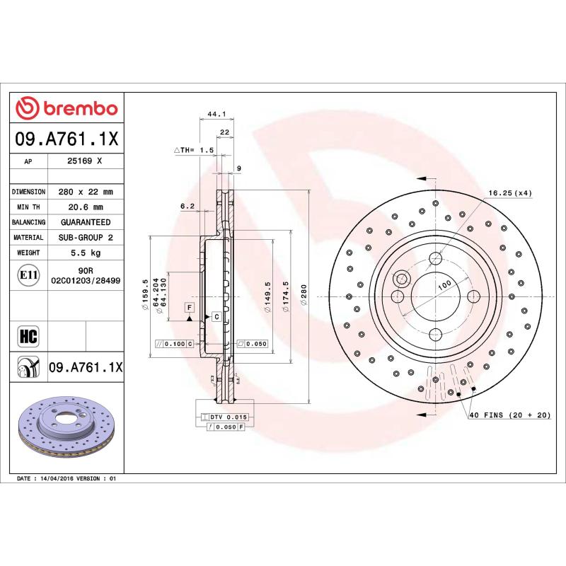 Jeu de 2 disques de frein avant BREMBO 09.A761.1X - Visuel 1