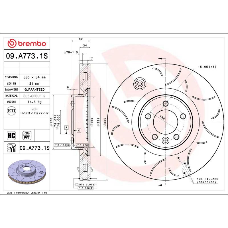 Jeu de 2 disques de frein avant BREMBO 09.A773.1S - Visuel 1