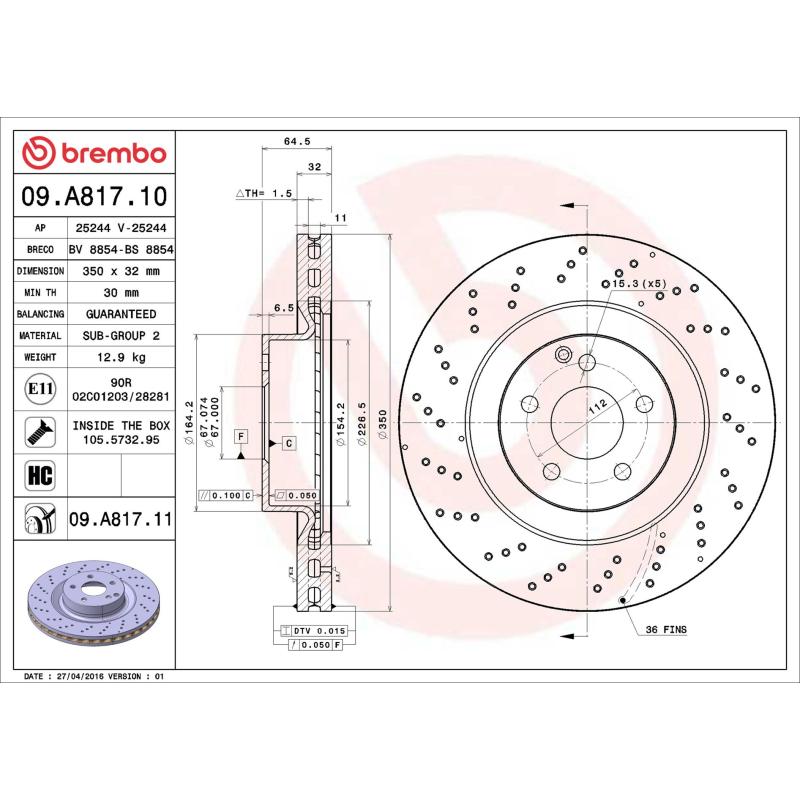 Jeu de 2 disques de frein avant BREMBO 09.A817.11 - Visuel 1