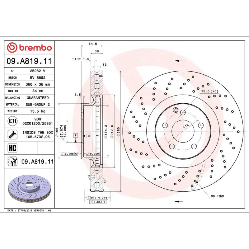 Jeu de 2 disques de frein avant BREMBO 09.A819.11 - Visuel 1