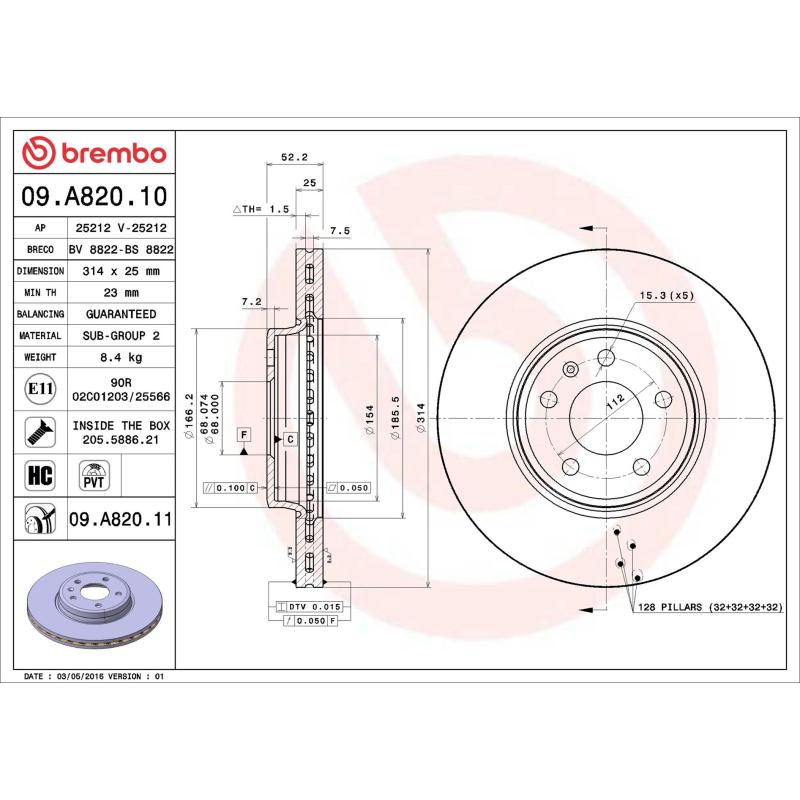 Jeu de 2 disques de frein avant BREMBO 09.A820.10 - Visuel 1