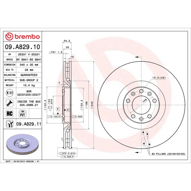 Jeu de 2 disques de frein avant BREMBO 09.A829.11 - Visuel 1
