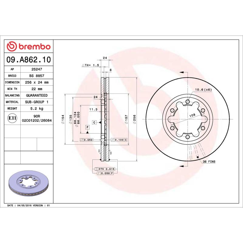 Jeu de 2 disques de frein avant BREMBO 09.A862.10 - Visuel 1